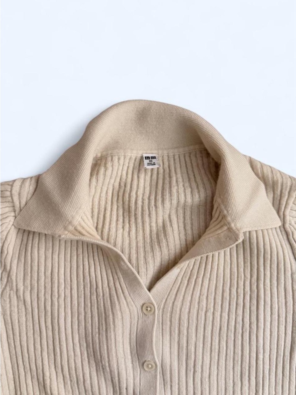 Uniqlo Cream Ribbed Collared Button Cardigan - Picture 2 of 2